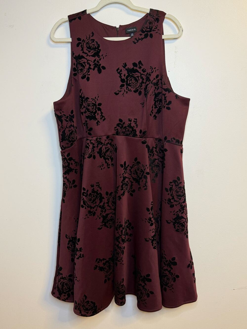 Torrid Burgundy Flocked Floral Skater Dress 20